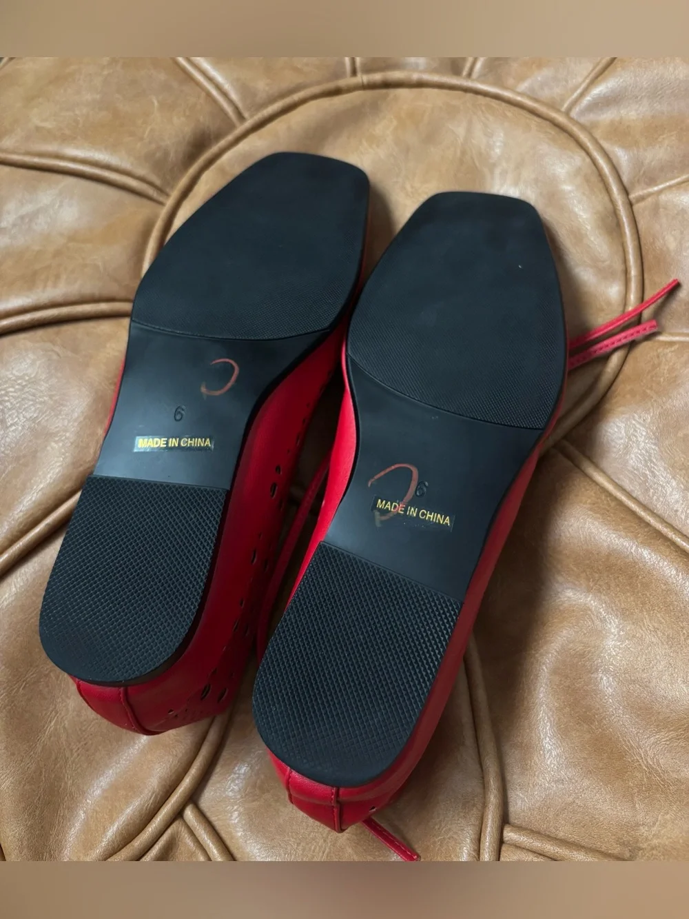 ▪️NWOT SUIARA Red Lace up Ballet Flats Women Square Toe 6